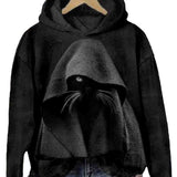 Mysterious Cat Art Print Stitching Hoodie Sweater