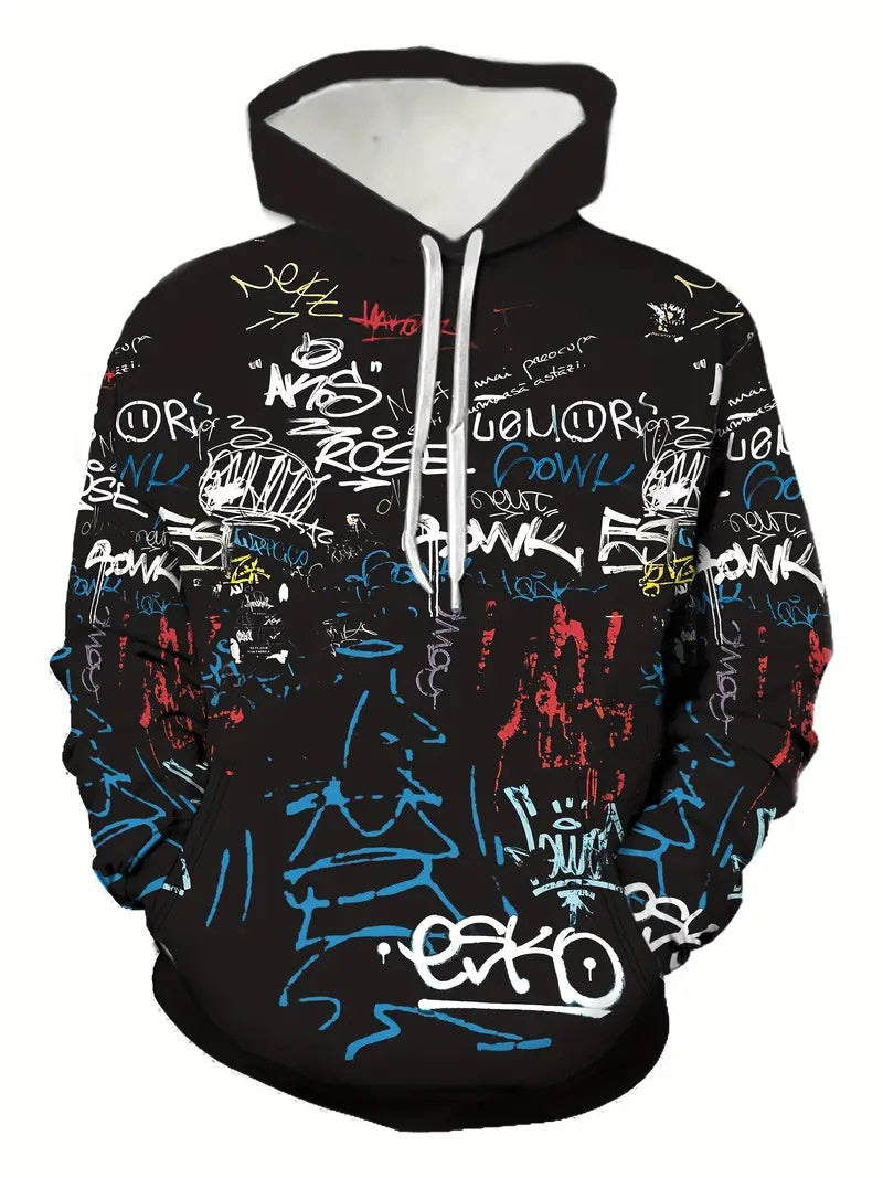 Men's European And American Foreign Trade Autumn And Winter 3D Digital Printing Plus Size Casual Hooded Sweater